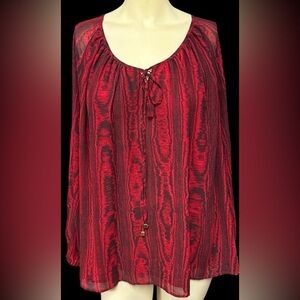 Michael Kors peasant blouse rhubarb red black animal print long sleeves $125 new